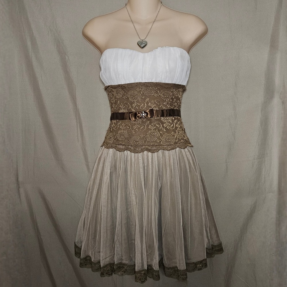 Y2k Mystic Strapless Dress Party Cocktail Lace Tulle